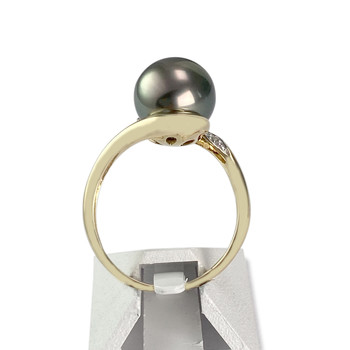 Tweedehands gouden ring 750 2 tonen tahitiparel diamant