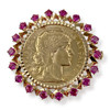 Broche d'occasion or 750 jaune porte pièce rubis synthétiques - vue V1