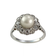 Bague d'occasion platine 950 perle de culture diamants