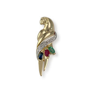 Pendentif perroquet d'occasion or 750 2 tons diamant émeraude rubis saphir