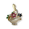 Pendentif fleurs d'occasion or 750 2 tons diamants émeraudes saphirs rubis nacre - vue V1