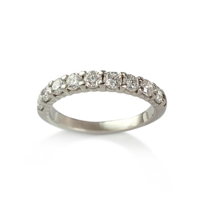 Pre-owned half-round ring in 750 white gold with diamonds - view 1