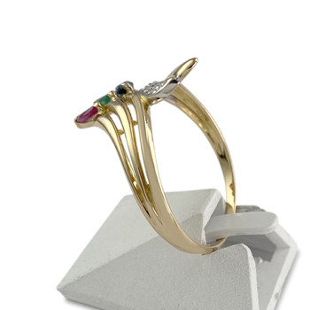 Bague d'occasion or 750 2 tons diamants émeraude rubis saphir