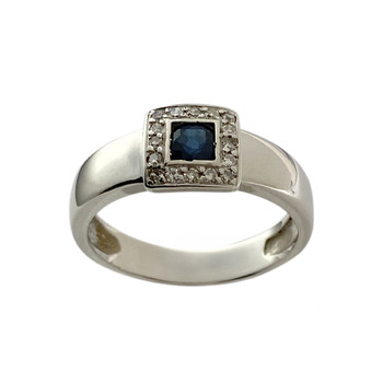 Tweedehands 750 witgouden diamanten saffieren ring