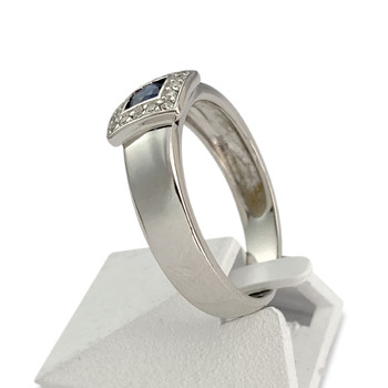 Tweedehands 750 witgouden diamanten saffieren ring