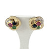Boucles d'oreilles clous d'occasion or 750 2 tons diamants émeraudes saphirs rubis - vue V1