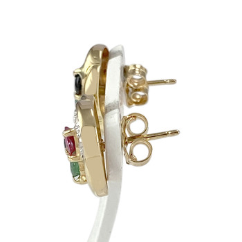 Boucles d'oreilles clous d'occasion or 750 2 tons diamants émeraudes saphirs rubis