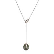 Collier d'occasion or 375 blanc maille forçat perle de tahiti diamants 42 cm
