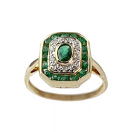 Bague d'occasion or 750 2 tons diamants émeraudes