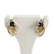 Boucles d'oreilles clous d'occasion or 750 jaune saphirs zirconias