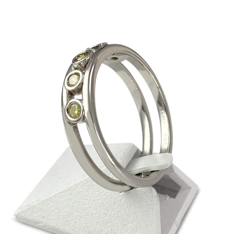 Bague d'occasion or 585 blanc diamants jaunes - vue 2