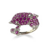 Bague dauphin d'occasion or 585 blanc rubis diamants - vue V1