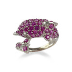 Bague dauphin d'occasion or 585 blanc rubis diamants - vue 1