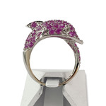 Bague dauphin d'occasion or 585 blanc rubis diamants - vue 3
