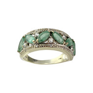 Bague d'occasion or 750 blanc émeraudes saphirs diamants