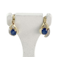 Boucles d'oreilles clous d'occasion or 375 2 tons saphirs diamants
