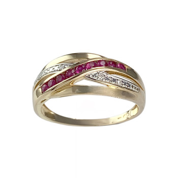 Second hand ring gold 750 2 tones ruby diamonds