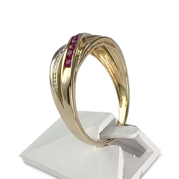 Second hand ring gold 750 2 tones ruby diamonds