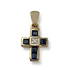 Pendentif croix d'occasion or 750 jaune saphirs diamant - vue V1