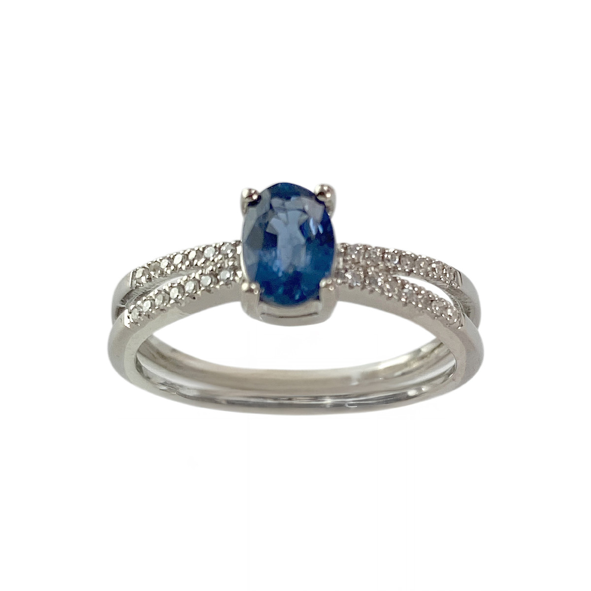 Bague d'occasion or 375 blanc saphir diamants