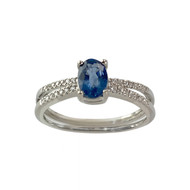Bague d'occasion or 375 blanc saphir diamants