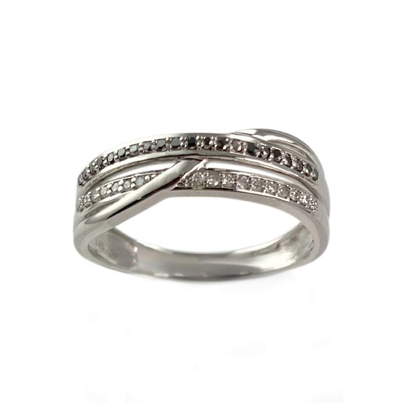 Bague d'occasion or 375 blanc avec diamants blancs et diamants noirs traités - vue 1