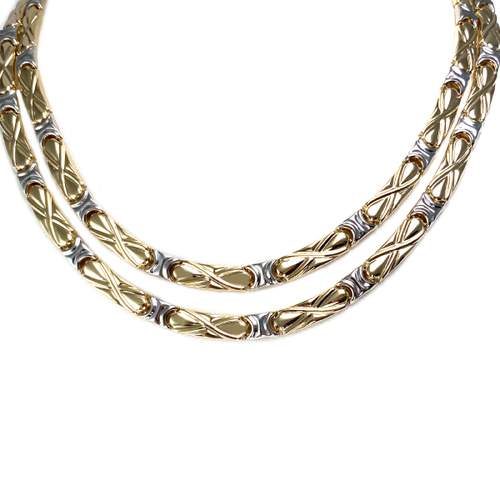 Collier double rang d'occasion  or 2 tons 750 maille fantaisie 41 cm