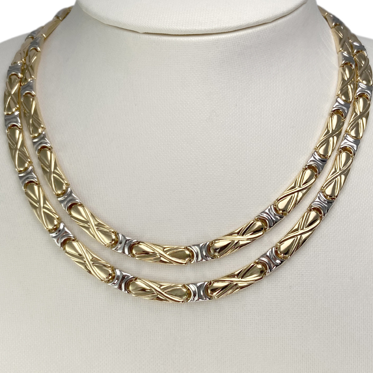 Collier double rang d'occasion  or 2 tons 750 maille fantaisie 41 cm - vue 2