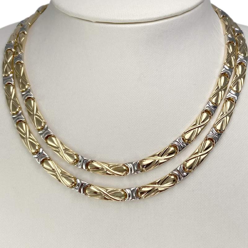 Collier d'occasion double rang or bicolore 750, maille fantaisie, 41 cm - vue 2