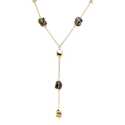 Collier d'occasion or 750 jaune maille jaseron quartzs fumés 42 cm