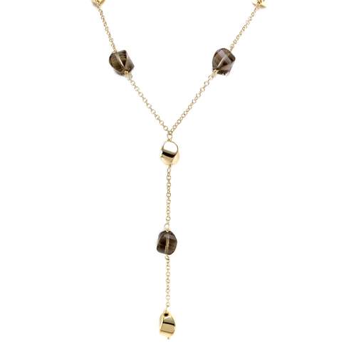 Collier d'occasion or 750 jaune maille jaseron quartzs fumés 42 cm