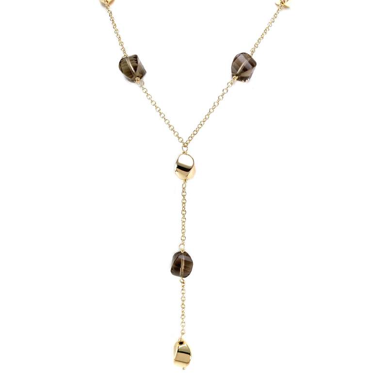 Collier d'occasion or 750 jaune maille jaseron quartzs fumés 42 cm - vue 1