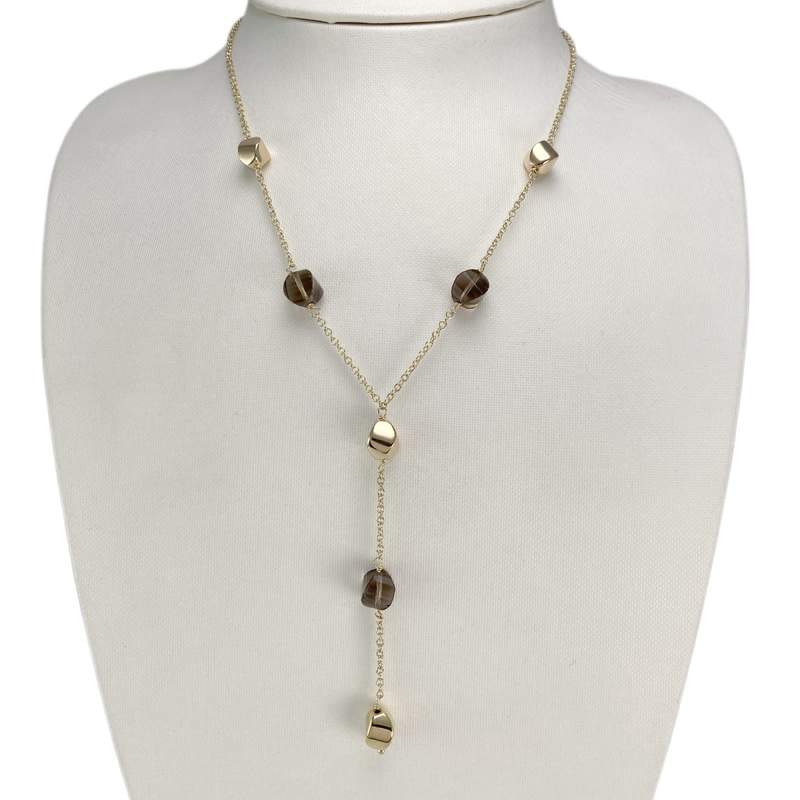 Collier d'occasion or 750 jaune maille jaseron quartzs fumés 42 cm - vue 2