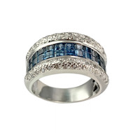 Bague d'occasion or 750 blanc saphirs diamants