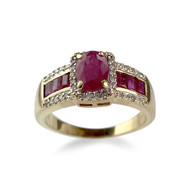 Bague d'occasion or 2 tons rubis diamants