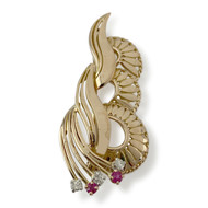Broche d'occasion 2 ors 750 diamants rubis synthétiques