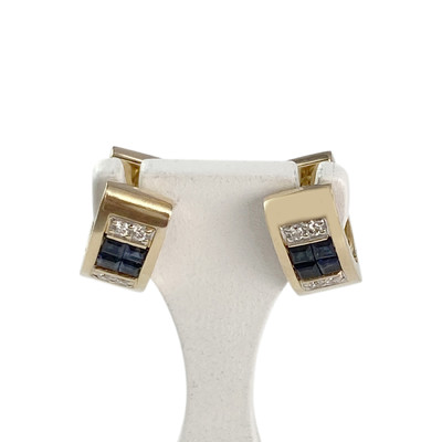 Créoles d'occasion goud 750 2 tinten diamanten saffieren