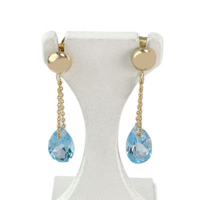 Boucles d'oreilles pendants d'occasion or 750 jaune topazes bleues
