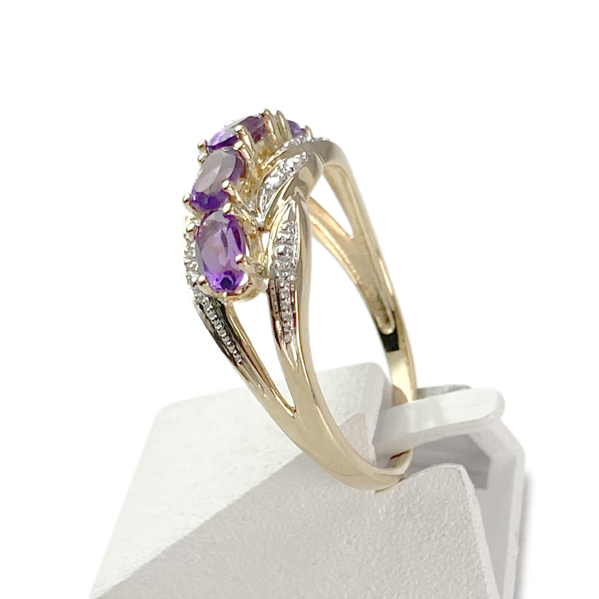 Bague d'occasion or 750 2 tons amethystes diamants - vue 2