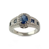 Bague d'occasion or 750 blanc saphirs diamants