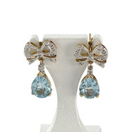Boucles d'oreilles pendants d'occasion or 750 2 tons diamants topazes bleues