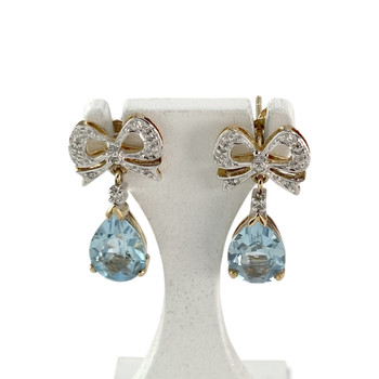 Precious stones earrings gold 750 2 tone blue topaz diamonds