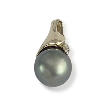 Second hand pendant gold 750 2 tone tahitian pearl diamonds