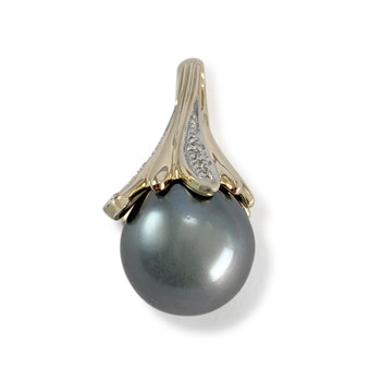 Second hand gold pendant 750 2 tone Tahitian cultured pearl diamonds