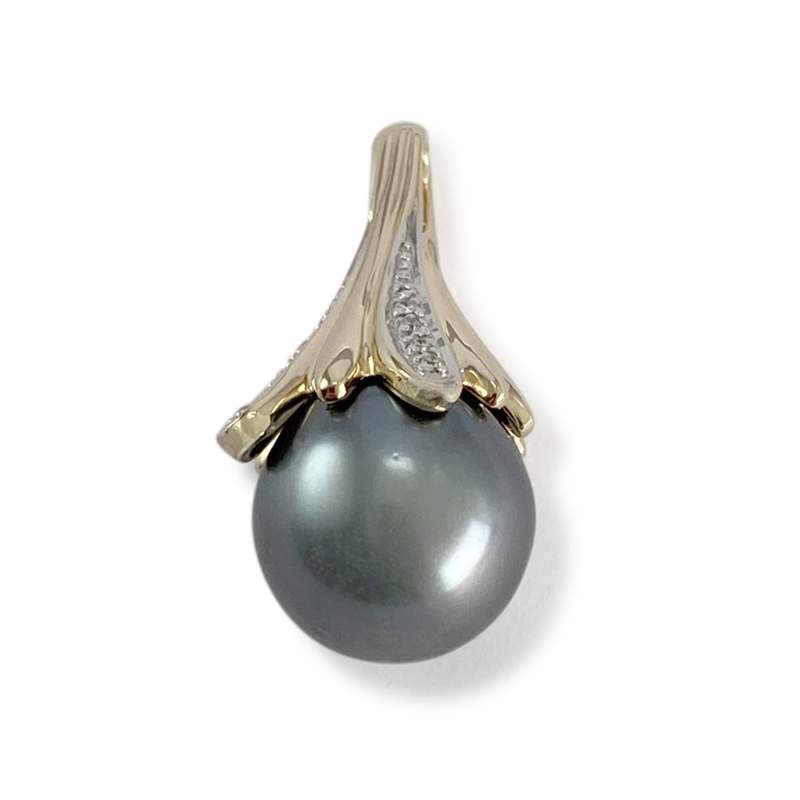 Pendentif d'occasion or 750 2 tons perle de culture de tahiti diamants - vue 1
