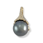 Pendentif d'occasion or 750 2 tons perle de culture de tahiti diamants - vue 2