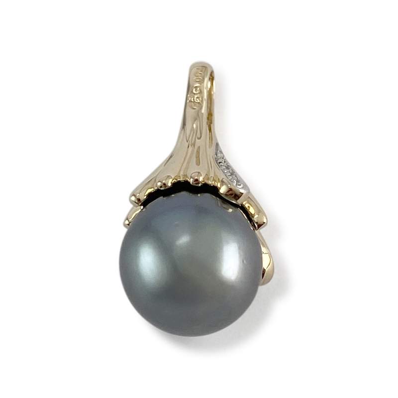 Pendentif d'occasion or 750 2 tons perle de culture de tahiti diamants - vue 2