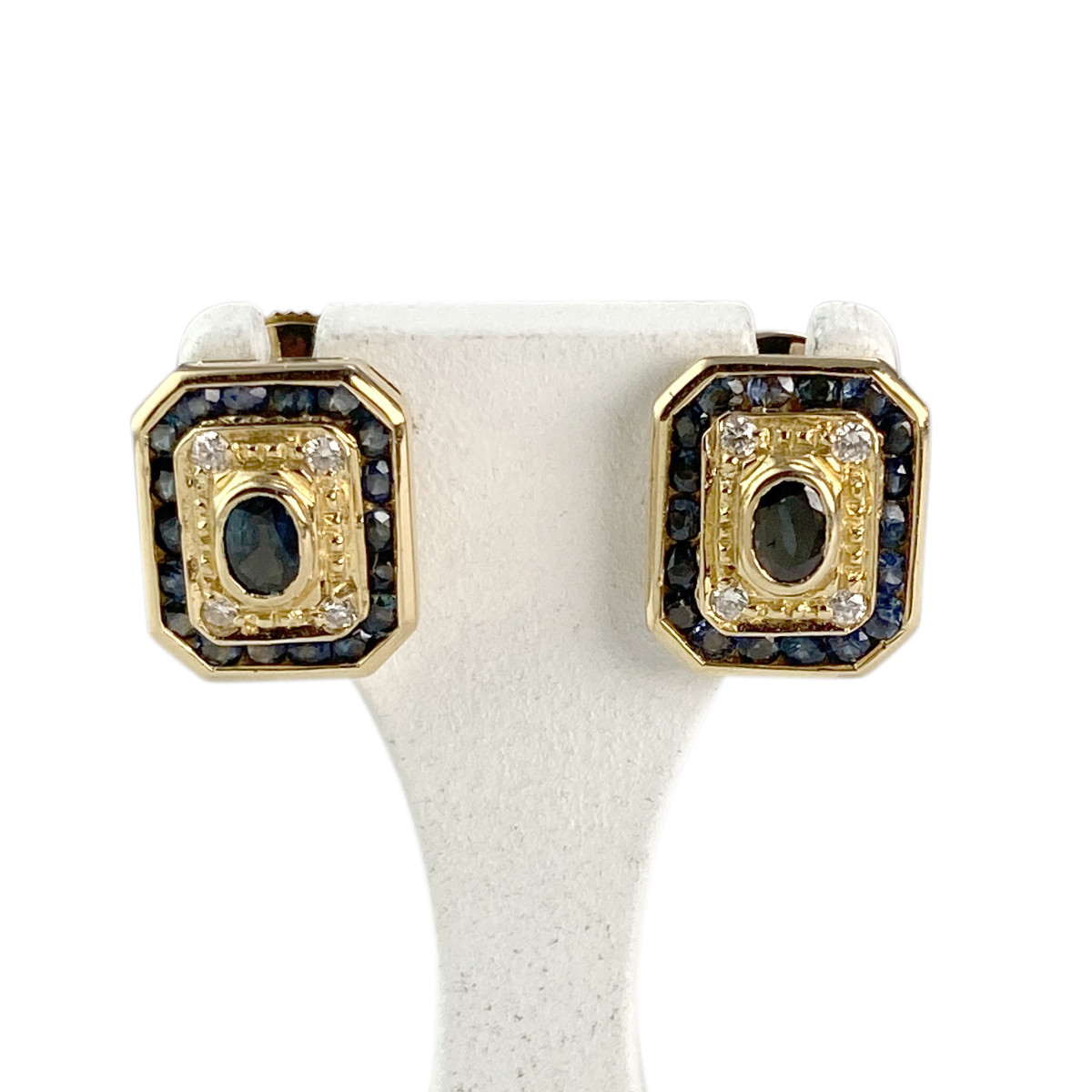 Boucles d'oreilles clous d'occasion or 750 jaune saphirs diamants