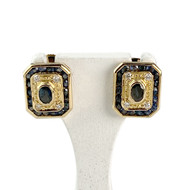 Boucles d'oreilles clous d'occasion or 750 jaune saphirs diamants