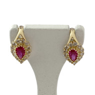 Boucles d'oreilles catalan d'occasion or 750 jaune rubis synthétiques zirconias